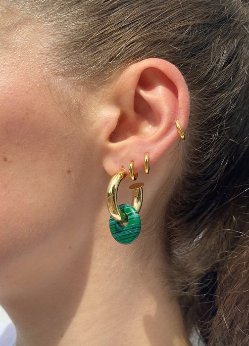Chunky Gold Hoops - Malachite